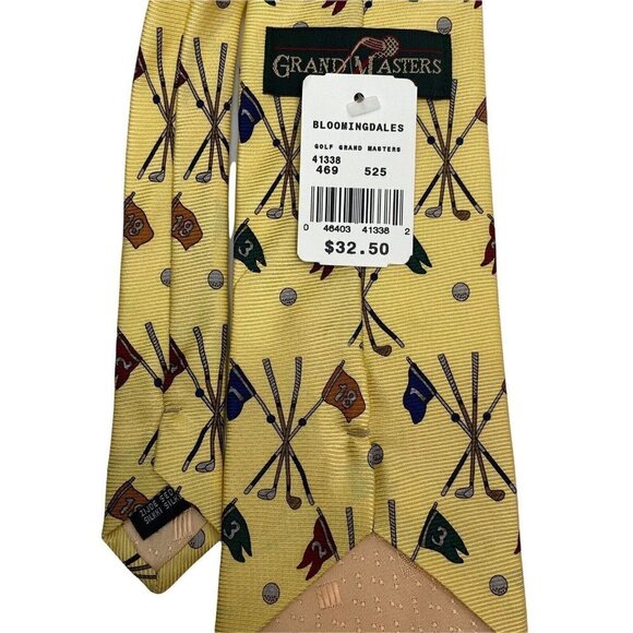 Silk Golf Tie Mens Necktie Yellow Bloomingdales NWT - Picture 2 of 6